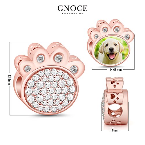 GNOCE Encanto personalizado de fotos Impresión de garra personalizada encanto de la foto de oro rosa con cristal S925 Charm Beads Fit pulsera y collar regalo memorable