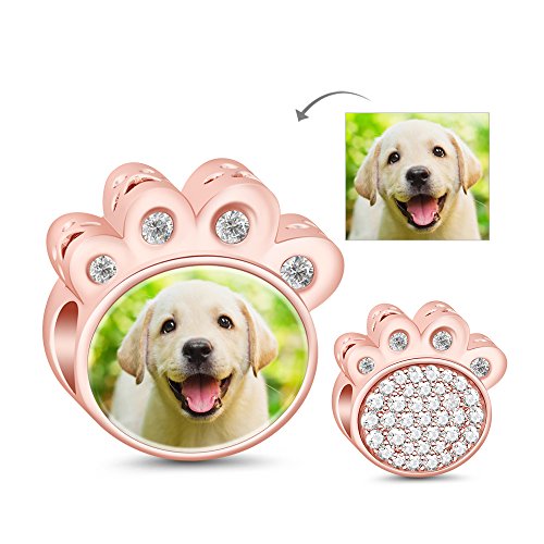 GNOCE Encanto personalizado de fotos Impresión de garra personalizada encanto de la foto de oro rosa con cristal S925 Charm Beads Fit pulsera y collar regalo memorable GNOCE Encanto personalizado de fotos Impresión de garra personalizada encanto de la foto de oro rosa con cristal S925 Charm Beads Fit pulsera y collar regalo memorable