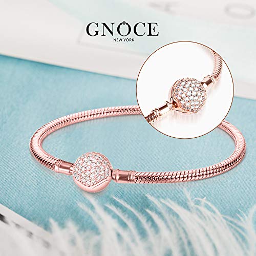 GNOCE "Endearing Gifts for Her Crystal Round Shape Clasp Bracelet 18K Rose Gold Plated Sterling Silver Bangle Fit All Charms Bead Simple Basic Dainty Bracelet Birthday Gifts