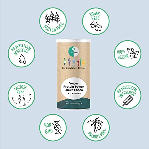 Go-Keto MCT Vegan Protein Shake Choco, 400 g en polvo | con MCT de aceite de coco para su dieta ceto | proteína vegana de proteína de guisante y proteína de arroz | sin azúcar, sin lactosa Go-Keto MCT Vegan Protein Shake Choco, 400 g en polvo | con MCT de aceite de coco para su dieta ceto | proteína vegana de proteína de guisante y proteína de arroz | sin azúcar, sin lactosa