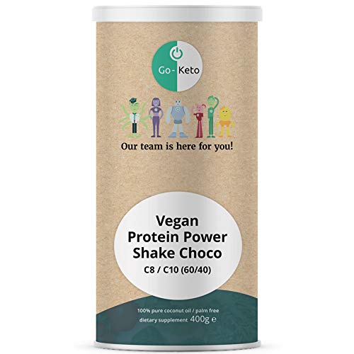 Go-Keto MCT Vegan Protein Shake Choco, 400 g en polvo | con MCT de aceite de coco para su dieta ceto | proteína vegana de proteína de guisante y proteína de arroz | sin azúcar, sin lactosa
