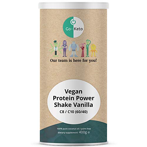 Go-Keto MCT Vegan Protein Shake Vainilla, 400 g en polvo | con MCT de aceite de coco para su dieta ceto | proteína vegana de proteína de guisante y proteína de arroz | sin azúcar, sin lactosa