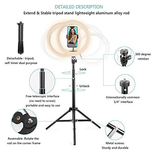 GOAMZ - Anillo de luz LED 10.63" con Trípode, Trípode para Teléfono Móvil con Mando a Distancia, 3 Modos Luz + 10 Niveles de Brillo para Maquillaje, Streaming en Vivo, Tiktok, Fotografía