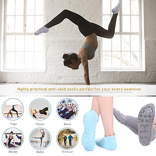 GOAMZ Calcetines de yoga antideslizantes (2 pares) para mujer, calcetines de pilate antideslizantes para barra de baile, ballet, fitness, entrenamiento. Talla 3.5-7 (negro + gris)
