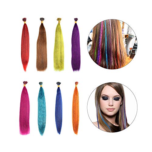 Gobesty Extensiones de Colores, Extensiones de plumas de cabello de 15 pulgadas Postizo recto sintético resistente al calor para niños Niñas Mujeres, 12 colores en 32 piezas