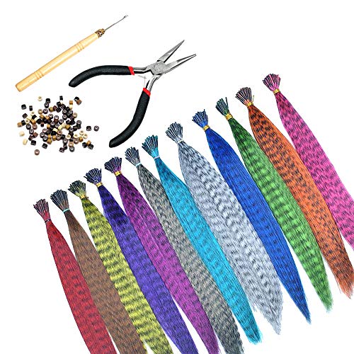 Gobesty Extensiones de Colores, Extensiones de plumas de cabello de 15 pulgadas Postizo recto sintético resistente al calor para niños Niñas Mujeres, 12 colores en 32 piezas Gobesty Extensiones de Colores, Extensiones de plumas de cabello de 15 pulgadas Postizo recto sintético resistente al calor para niños Niñas Mujeres, 12 colores en 32 piezas