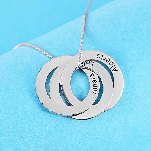 Godmoy Grabado Anillo Ruso Collar Plata Esterlina-3 Vueltas 3 Nombres Godmoy Grabado Anillo Ruso Collar Plata Esterlina-3 Vueltas 3 Nombres