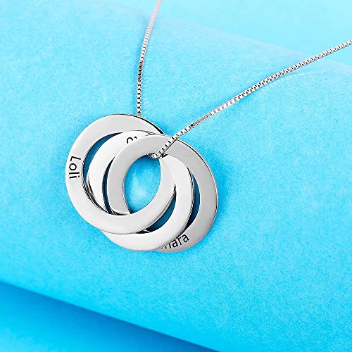 Godmoy Grabado Anillo Ruso Collar Plata Esterlina-3 Vueltas 3 Nombres Godmoy Grabado Anillo Ruso Collar Plata Esterlina-3 Vueltas 3 Nombres