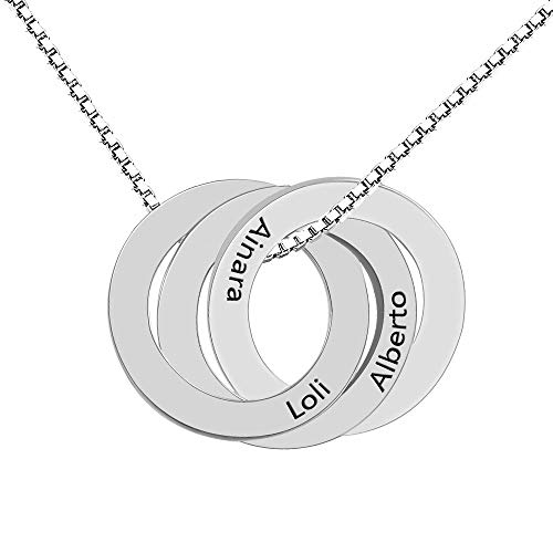 Godmoy Grabado Anillo Ruso Collar Plata Esterlina-3 Vueltas 3 Nombres Godmoy Grabado Anillo Ruso Collar Plata Esterlina-3 Vueltas 3 Nombres