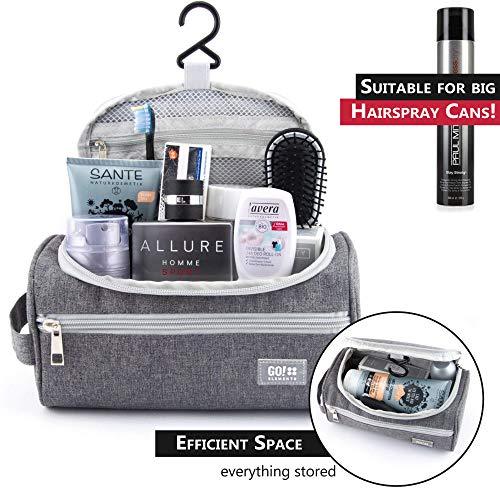 GO!elements® Bolsa de Aseo | Mochila para Colgar Hombres y Mujeres | Bolso cosmético Hombre Mujer para Maletas y Equipaje de Mano | Bolsa de Viaje Bolsa de Lavado, Color:Gris