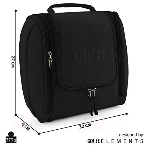 GO!elements® Bolsa de Aseo para Colgar Hombres y Mujeres | Neceser cosmético Hombre Grande Mujer para Maletas y Equipaje de Mano | Neceser de Viaje, Color:Negro GO!elements® Bolsa de Aseo para Colgar Hombres y Mujeres | Neceser cosmético Hombre Grande Mujer para Maletas y Equipaje de Mano | Neceser de Viaje, Color:Negro