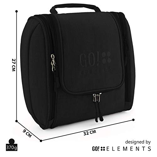 GO!elements® Bolsa de Aseo para Colgar Hombres y Mujeres | Neceser cosmético Hombre Grande Mujer para Maletas y Equipaje de Mano | Neceser de Viaje, Color:Negro