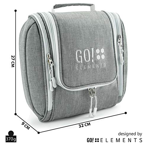 GO!elements® Bolsa de Aseo para Colgar Hombres y Mujeres | Neceser cosmético Hombre Grande Mujer para Maletas y Equipaje de Mano | Neceser de Viaje, Color:Gris GO!elements® Bolsa de Aseo para Colgar Hombres y Mujeres | Neceser cosmético Hombre Grande Mujer para Maletas y Equipaje de Mano | Neceser de Viaje, Color:Gris