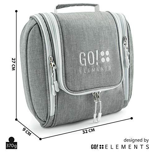 GO!elements® Bolsa de Aseo para Colgar Hombres y Mujeres | Neceser cosmético Hombre Grande Mujer para Maletas y Equipaje de Mano | Neceser de Viaje, Color:Gris