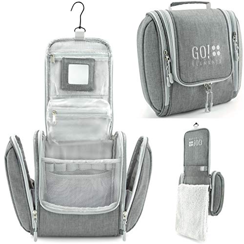 GO!elements® Bolsa de Aseo para Colgar Hombres y Mujeres | Neceser cosmético Hombre Grande Mujer para Maletas y Equipaje de Mano | Neceser de Viaje, Color:Gris