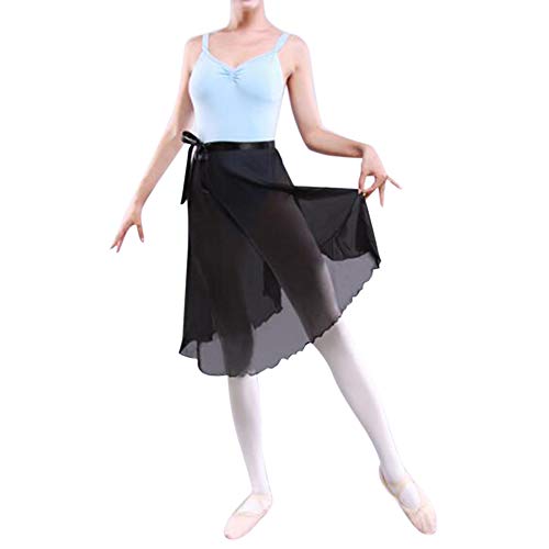 GoGo TEAM Falda de Ballet para Adulto, Tutú de Gasa con Lazo de Cintura para Mujer, Falda de Bailarín Flamenco, Negro-M