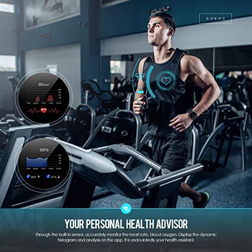 GOKOO Reloj Inteligente Hombre Smartwatch Deportivo Rastreador Actividad Reloj Inteligente Pantalla Táctil Completa Entrenamiento Respiratorio IP68 Impermeable Compatible con Android iOS (Negro)