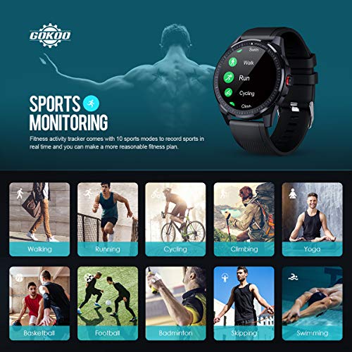 GOKOO Reloj Inteligente Hombre Smartwatch Deportivo Rastreador Actividad Reloj Inteligente Pantalla Táctil Completa Entrenamiento Respiratorio IP68 Impermeable Compatible con Android iOS (Negro)