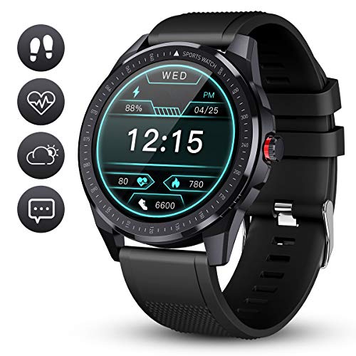 GOKOO Reloj Inteligente Hombre Smartwatch Deportivo Rastreador Actividad Reloj Inteligente Pantalla Táctil Completa Entrenamiento Respiratorio IP68 Impermeable Compatible con Android iOS (Negro)