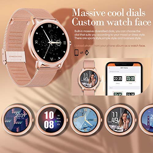 GOKOO Smartwatch Mujer Reloj Inteligente Elegante Dorado Reloj de Fitness IP67 Impermeable Reloj Inteligente Deportivo Pulsómetros Presión Arterial Calorías Compatible con Android iOS