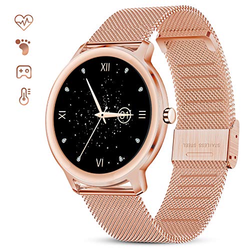 GOKOO Smartwatch Mujer Reloj Inteligente Elegante Dorado Reloj de Fitness IP67 Impermeable Reloj Inteligente Deportivo Pulsómetros Presión Arterial Calorías Compatible con Android iOS GOKOO Smartwatch Mujer Reloj Inteligente Elegante Dorado Reloj de Fitness IP67 Impermeable Reloj Inteligente Deportivo Pulsómetros Presión Arterial Calorías Compatible con Android iOS