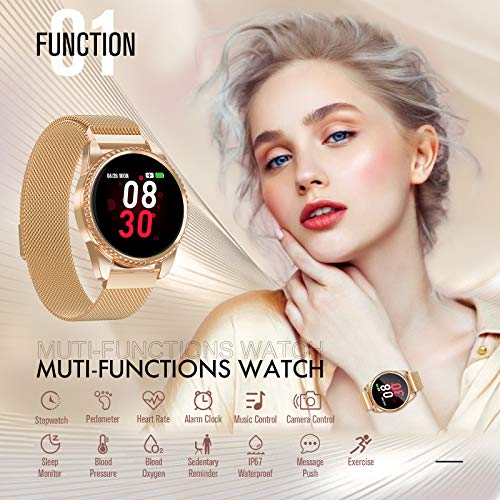 GOKOO Smartwatch Mujer Reloj Inteligente Pulsera Actividad para Deporte Pulsómetros Monitorización Presión Arterial Rastreador Fitness Compatible con Android iOS