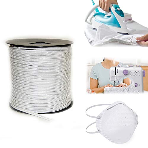 Goma elástica costura blanca 100m, 4mm. Cordón elástico para manualidades y confección. Rollo de cinta elástico para costura. (100 metros).