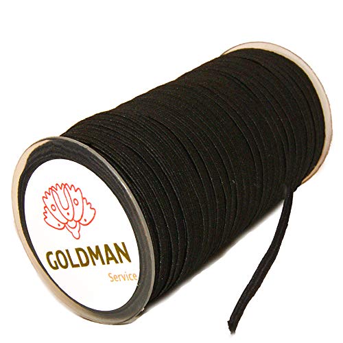 Goma elástica costura Negra 100m, 4mm de ancho, cordón para confección y manualidades. Rollo de cinta elástico para costura. (100 m)