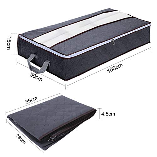 GoMaihe Cajas Almacenaje Ropa 3 Pcs, Bolsa de Almacenamiento Debajo de la Cama Tejido de Gran Capacidad, Organizador de Transpirable con Cremallera Robusta, Edredón, Manta, 100x50x15cm, Gris