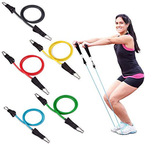 Gomas Elasticas Entrenamiento, Bandas de Resistencia con 5 Bandas de Ejercicios, Círculos de Resistencia, Manijas, Anclaje de Puerta, Correas de Tobillo para Mujeres y Hombres, Gym/Hogar (11PCS)