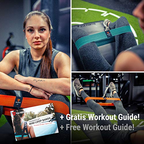 Gomas elasticas fitness de VIA FORTIS – Bandas elasticas musculacion hecho de material textil que no daña la piel - con el plan de entrenamiento y la bolsa - disponible como conjunto Gomas elasticas fitness de VIA FORTIS – Bandas elasticas musculacion hecho de material textil que no daña la piel - con el plan de entrenamiento y la bolsa - disponible como conjunto