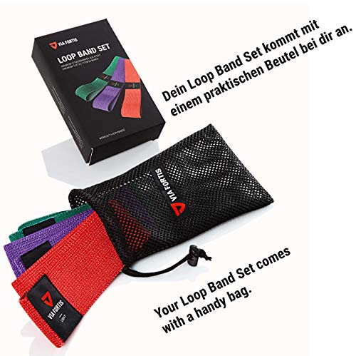 Gomas elasticas fitness de VIA FORTIS – Bandas elasticas musculacion hecho de material textil que no daña la piel - con el plan de entrenamiento y la bolsa - disponible como conjunto Gomas elasticas fitness de VIA FORTIS – Bandas elasticas musculacion hecho de material textil que no daña la piel - con el plan de entrenamiento y la bolsa - disponible como conjunto