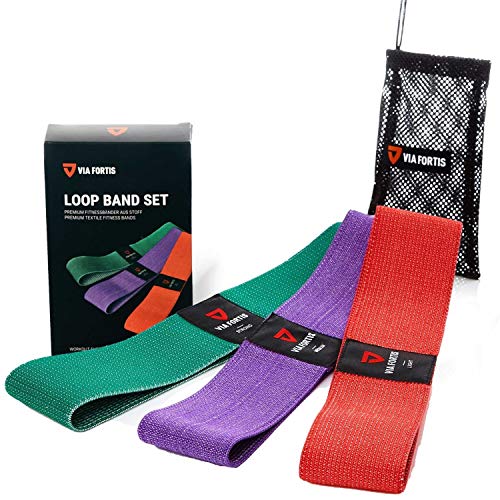 Gomas elasticas fitness de VIA FORTIS – Bandas elasticas musculacion hecho de material textil que no daña la piel - con el plan de entrenamiento y la bolsa - disponible como conjunto Gomas elasticas fitness de VIA FORTIS – Bandas elasticas musculacion hecho de material textil que no daña la piel - con el plan de entrenamiento y la bolsa - disponible como conjunto