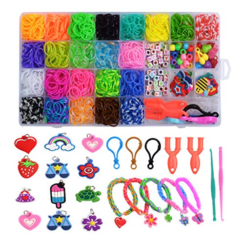 Gomas para Hacer Pulseras,32 Rainbow Celdas Kit de Pulseras de Goma Telar Bandas de Goma DIY Cintas de Telar,para Hacer Joyas para Niños Pulseras Banda de Telar Juego Creativo para Niños,con 23 Colore