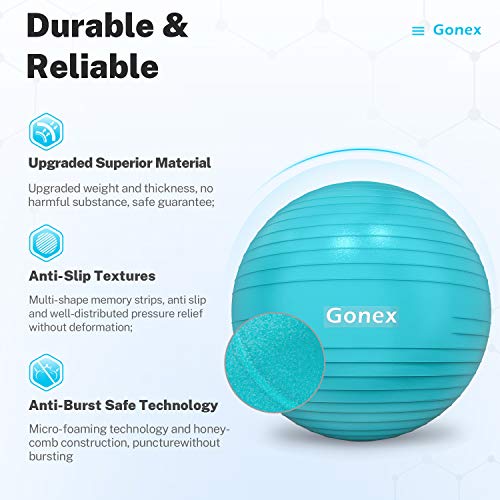 Gonex Balón de Ejercicio Pelota de Equilibrio para Yoga Fitness Pilates Deportes Gimnasio (55-75cm), Bola Antideslizante Soporta 2200lbs, Bomba y Guía Incluida Mejorar Postura, Ø 55cm Azul