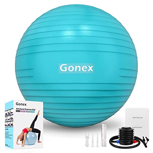 Gonex Balón de Ejercicio Pelota de Equilibrio para Yoga Fitness Pilates Deportes Gimnasio (55-75cm), Bola Antideslizante Soporta 2200lbs, Bomba y Guía Incluida Mejorar Postura, Ø 55cm Azul