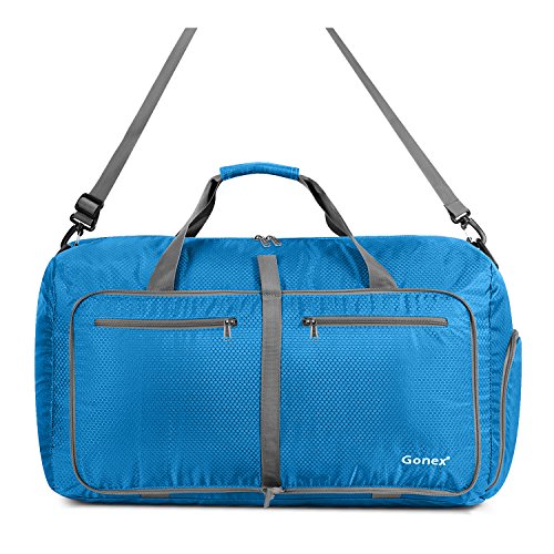 Gonex Bolsa de Viaje 60L, Plegable Ligero Bolso Equipaje Maleta Grande Bolsas Deportes Gimnasio Maletas de Mano Impermeable Duffel Travel Bag para Hombres y Mujeres Fin de Semana (Azul Claro)