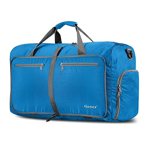 Gonex Bolsa de Viaje 60L, Plegable Ligero Bolso Equipaje Maleta Grande Bolsas Deportes Gimnasio Maletas de Mano Impermeable Duffel Travel Bag para Hombres y Mujeres Fin de Semana (Azul Claro)