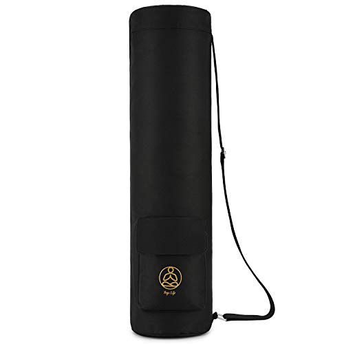 Gonex Bolsa para Colchoneta de Yoga, Funda Esterilla Yoga Ejercicios Fitness Duradera Tela Oxford Impermeable con 2 Bolsillos de Carga, Correa de Hombro Ajustable Extra Ancha Portátil (Negro)