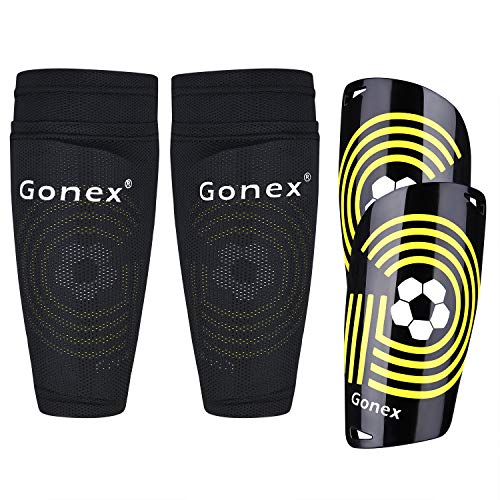 Gonex Espinilleras de fútbol niños Adultos Juventud Mangas Protectoras de fútbol espinilleras Hombre de fútbol Juveniles con Calcetines cojín de EVA