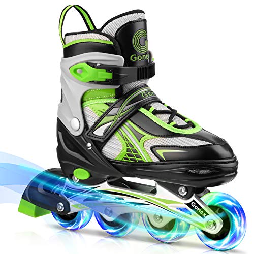 Gonex Patines en Línea Niños Niñas, Patín sobre Ruedas Iluminadas Inline Skates Ajustables Adultos, Patines Infantiles con Luces, Día del Niño Vuelta al Cole (Talla EU 31-42)