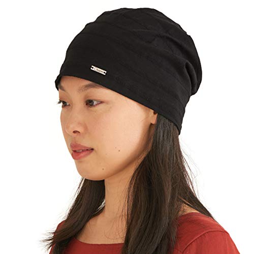 Gorra Ligera Verano para Mujer - Gorro de Hombre Slouchy Beanie Slouch 100% algodón Sombrero Elastico Negro