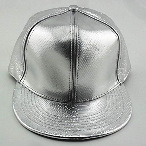 Gorras De Hombre Sombrero Gorra De Béisbol Dorada Plateada para Mujer Snapback Hip Hop PU Sombrero De Cuero para Hombres-Plata