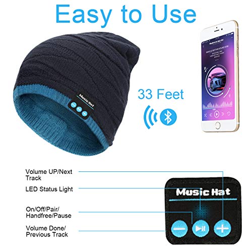 Gorro Bluetooth V5.0 Hombre y Mujer Beanie Música con Calentador de Cuello Gorro de Punto Invierno con Auriculares Inalámbricos Sombrero de Música Bluetooth para Correr, Esquiar, Regalar, Azul y Negro Gorro Bluetooth V5.0 Hombre y Mujer Beanie Música con Calentador de Cuello Gorro de Punto Invierno con Auriculares Inalámbricos Sombrero de Música Bluetooth para Correr, Esquiar, Regalar, Azul y Negro