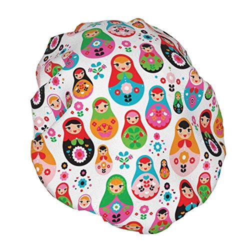 Gorro de ducha de muñeca rusa retro, gorro de baño ajustable impermeable de moda de doble capa Peva para mujer Gorro de ducha de muñeca rusa retro, gorro de baño ajustable impermeable de moda de doble capa Peva para mujer