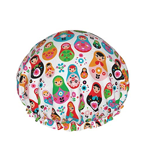 Gorro de ducha de muñeca rusa retro, gorro de baño ajustable impermeable de moda de doble capa Peva para mujer Gorro de ducha de muñeca rusa retro, gorro de baño ajustable impermeable de moda de doble capa Peva para mujer