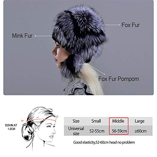 Gorro Ruso Sombrero De Piel Sintética De Invierno para Mujer Pompón De Punto De Piel Natural Sombreros De Piel Sintética con Bolas Gorros Elegantes Y Cálidos para Niñas Negro