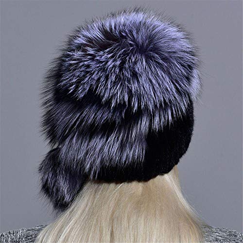 Gorro Ruso Sombrero De Piel Sintética De Invierno para Mujer Pompón De Punto De Piel Natural Sombreros De Piel Sintética con Bolas Gorros Elegantes Y Cálidos para Niñas Negro