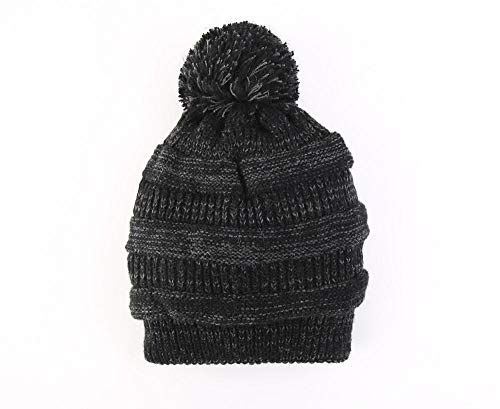 Gorros de Punto para Hombre Sombrero de Beanie Hombre Mujer   Invierno Cable Knit Beanie Sombrero Orejeras Cálido Causal Skull Ski Cap con Pompón-Negro