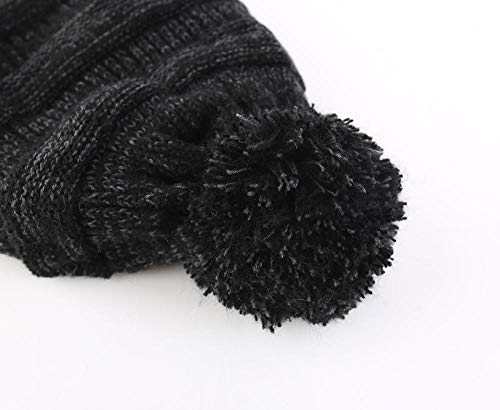 Gorros de Punto para Hombre Sombrero de Beanie Hombre Mujer   Invierno Cable Knit Beanie Sombrero Orejeras Cálido Causal Skull Ski Cap con Pompón-Negro
